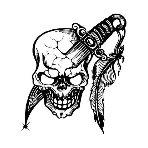 Hand Drawn Skulls And Blade Tattoo Design Vector 5736636 Vector Art At