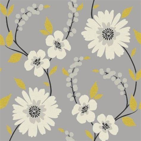 Grey Yellow 414200 Stansie Floral Arthouse Wallpaper Opera