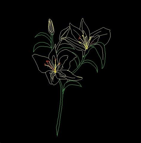 Lilies Flowers Plant Front View Elevation 2d Dwg Block For Autocad