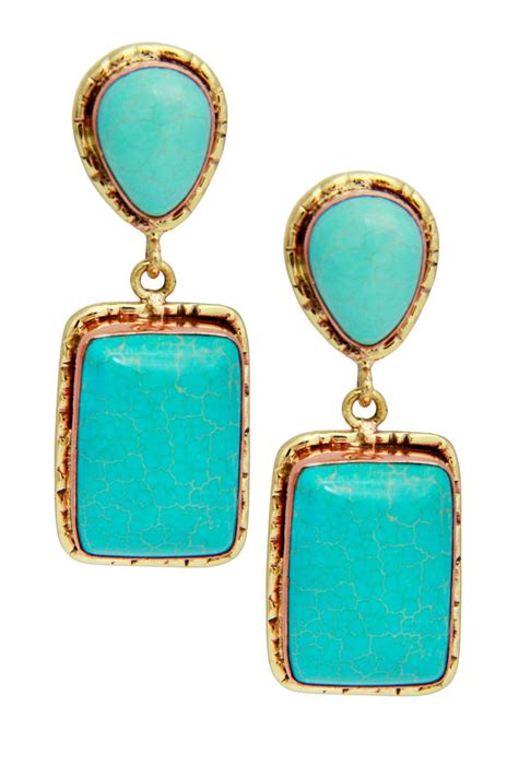 18K Gold Plated Double Drop Turquoise Vintage Earrings Vintage