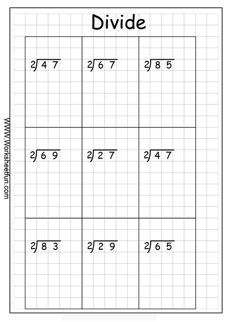 long division  digits   digit  remainders  worksheets