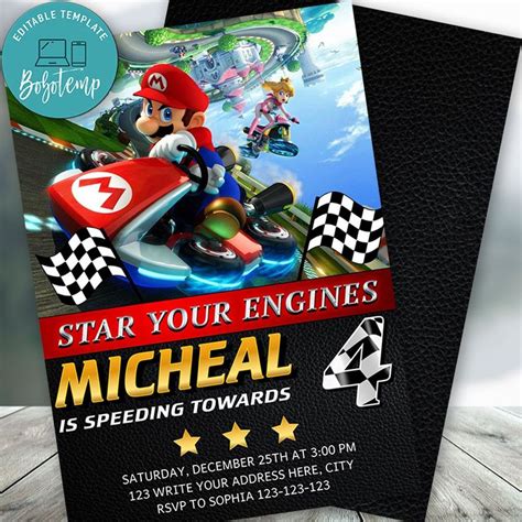 Custom Mario Kart Birthday Invitation Instant Download Bobotemp