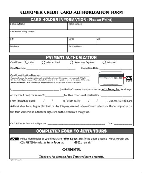 Credit Card Authorization Form Template Word Free Free Printable