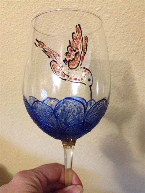 Hummingbird With Flower Hand Painted Wine Glasses Cups And Mugs Hummingbird Texture Flower