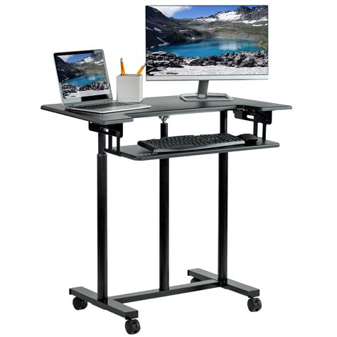 Vivo Mobile Height Adjustable Stand Up Desk Cart With Sliding Keyboard