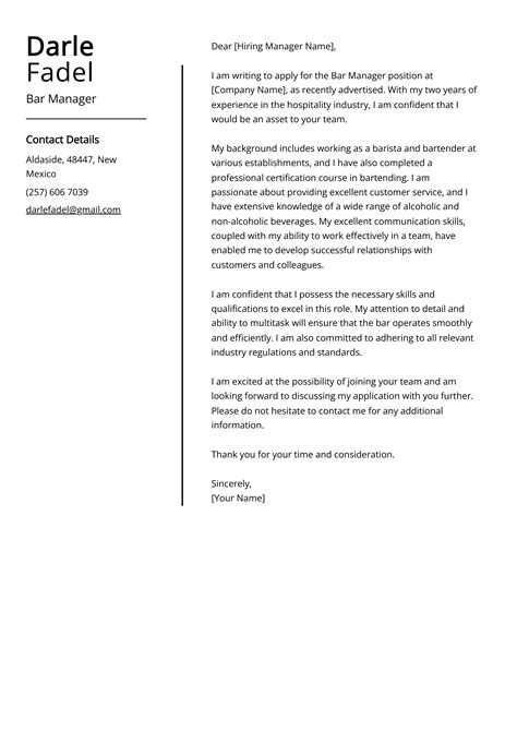 Bar Manager Cover Letter Example Free Guide