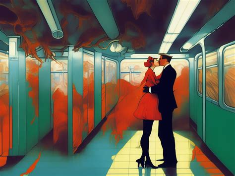 Krea Ai Couple Kissing In A Subway Station In The Style Of