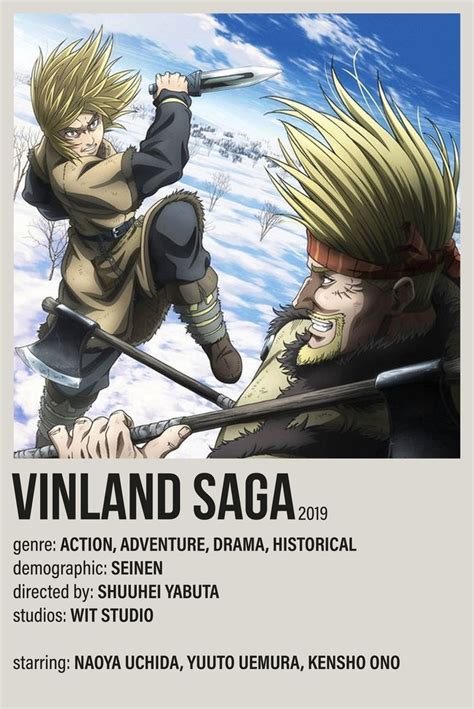 The Poster For Vinland Saga Shows Two Men Fighting With Swords In Front