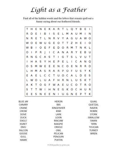 Free Printable Bird Word Search Puzzle Word Puzzles Word Find Word