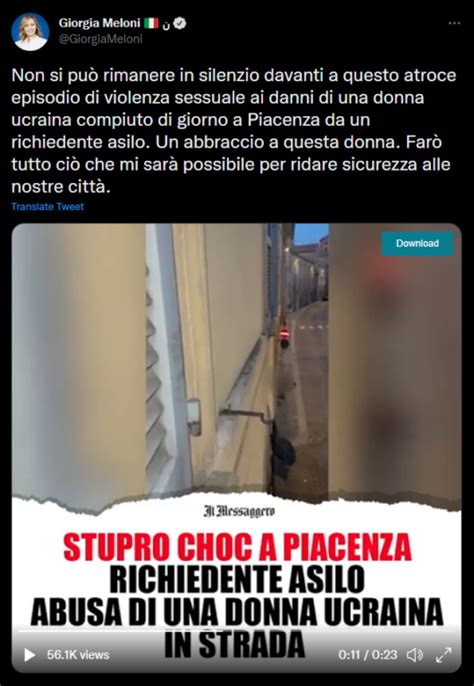 Stupro Di Piacenza Meloni Pubblica Il Video Della Violenza Sessuale Letta Indecente La