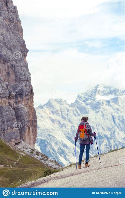 Tourist Girl At The Dolomites Stock Image Image Of Nature Journey