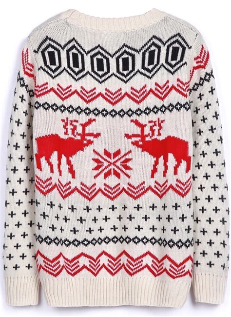 Beige Long Sleeve Deer Print Loose Pullovers Sweaterfor Women Romwe
