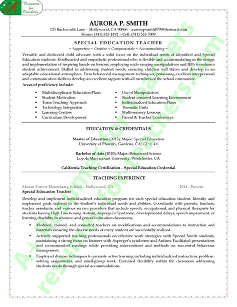 resume objectives for teachers special education financial report