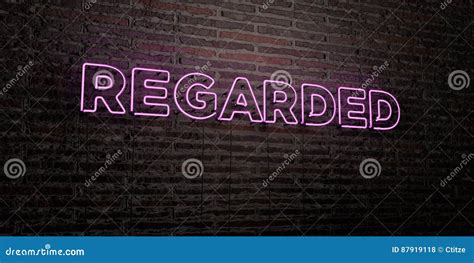 Regarded Realistic Neon Sign On Brick Wall Background 3d Rendered