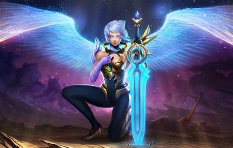 Wallpaper Girl Wings Angel Sword League Of Legends For Mobile And