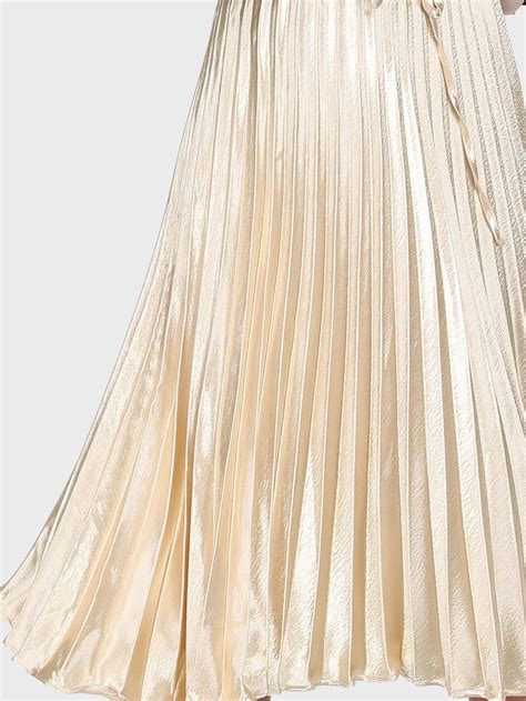 Pleated Metallic Midi Skirt Gold Sheinsheinside