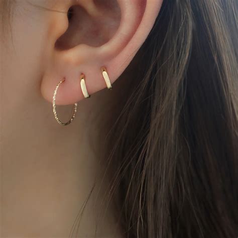 Thin Faceted Endless Hoop K Gold In Gold Bar Earrings Diamond Earrings Studs Tiny