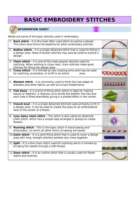 TLE 8 ( Embroidery Stitches) - Copy - BASIC EMBROIDERY STITCHES Below