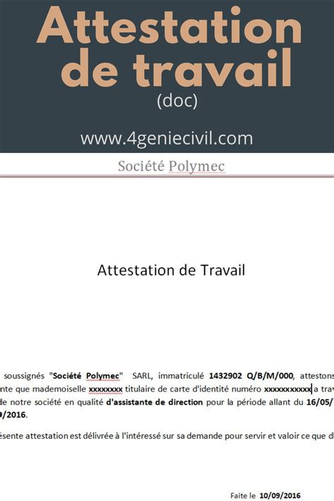 Modèl Dexemplaire Dattestation De Travail En Format Word Maroc