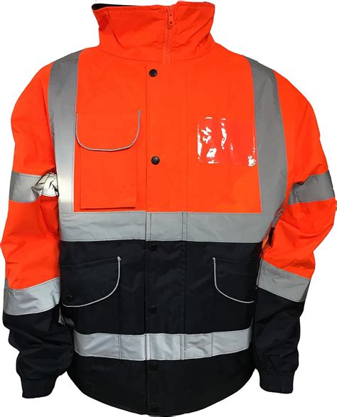 Orange And Navy Hi Vis Bomber Jacket Reflective Waterproof Conforms To