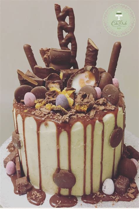 Dark and milk chocolate ganache. Cadburys Chocolate Drip Cake: layers of vanilla sponge ...