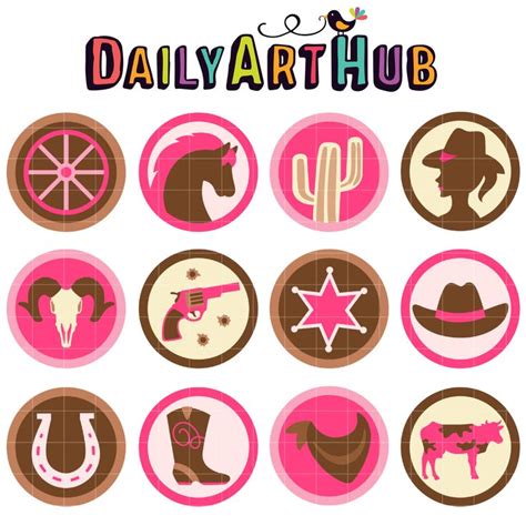Pink Cowgirl Collage Sheet Clip Art Set Daily Art Hub