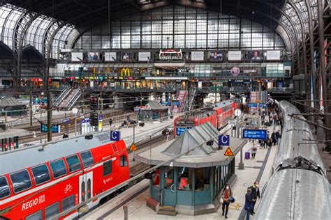 Trains At Hamburg Main Railway Station Hauptbahnhof Hbf In Germany