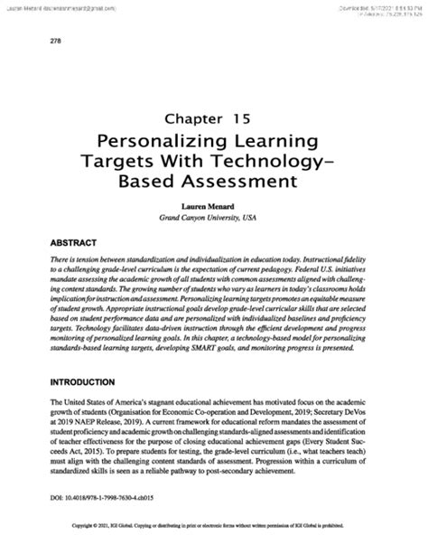 Pdf Personalizing Learning Targets With Technology Based Assessment Lauren Menard