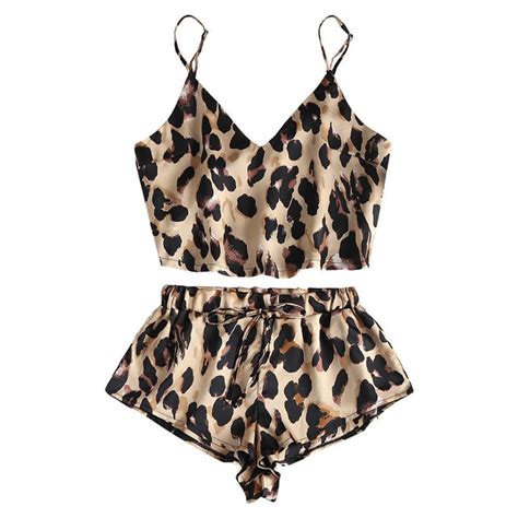 2pcs Women Sexy Leopard Print Clothes Sets Strappy Crop Tops High