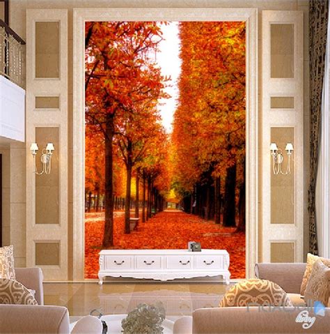 3d Leaves Fall Tree Corridor Entrance Wall Mural Decals Art Print