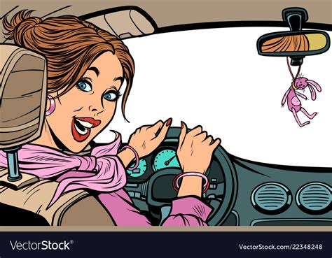 Beautiful Woman Driver In Car Isolate On A White Vector Image