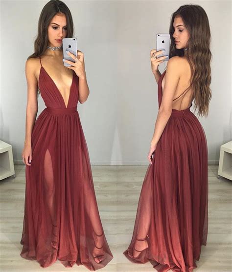 Red Prom Dress Sexy V Neck Backless Long Prom Dresses Simple Evening