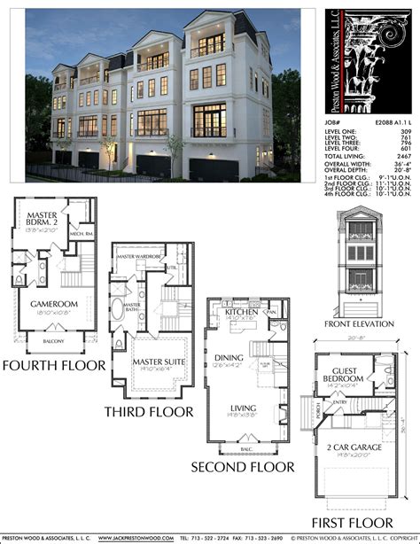 Four Story Townhouse Plan E2088 A11 Town House Floor Plan