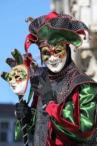 Man Wearing A Jester Mask And Costume At The Venice Photos Prints