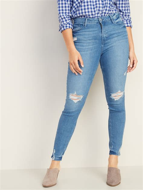 High Waisted Distressed Rockstar Super Skinny Ankle Jeans For Women