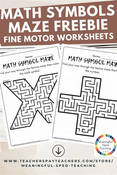 Math Symbols Mazes Fine Motor And Pre Writing Printable Worksheet