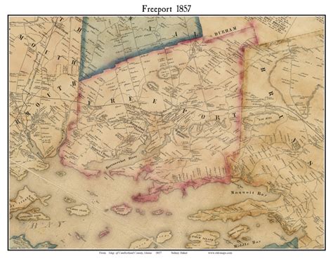 Freeport Maine 1857 Old Town Map Custom Print Cumberland