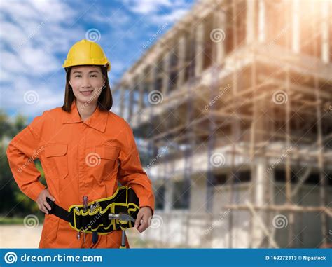 Female Construction Foreman Supervisor Or Worker With Protection