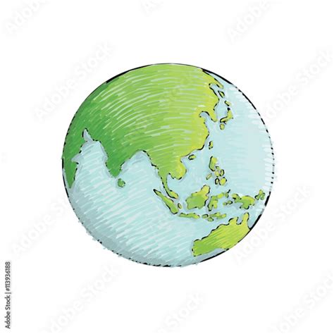 Earth Icon Hand Drawn On White Background Crayon Drawing World Map In