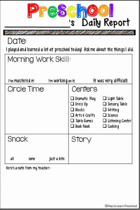 Vpk Lesson Plan Template Awesome Free Preschool Daily Report From Play