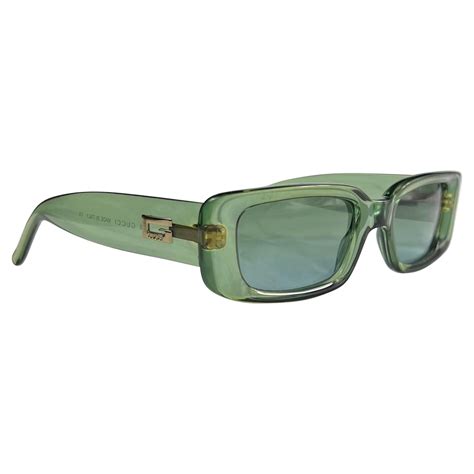 1990s Gucci By Tom Ford Square G Green Clear Sunglasses Logo At