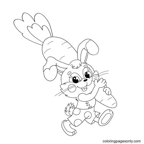 Funny Bunny Carrying Big Carrot Coloring Pages Free Printable