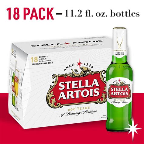 Stella Artois Lager 18 Pack Beer 112 Fl Oz Bottles