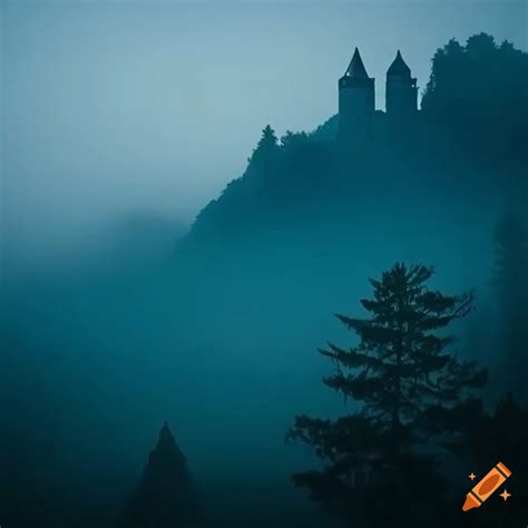 Foggy European Hills With A Distant Castle