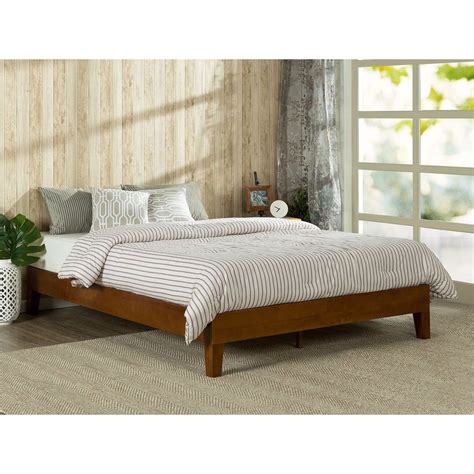 King Size Modern Low Profile Solid Wood Platform Bed Frame In Cherry