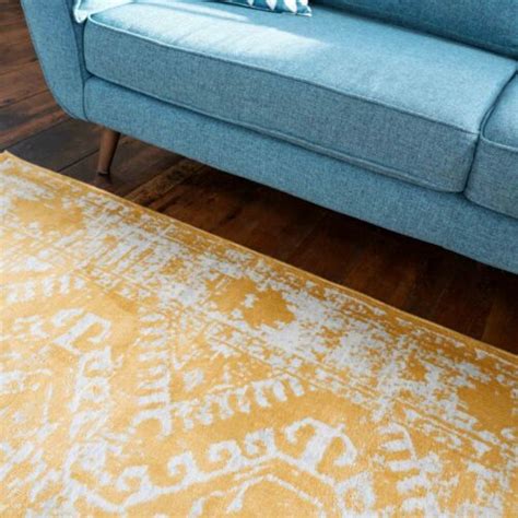 Mustard Yellow Traditional Rugs For Living Room Ochre Distressed