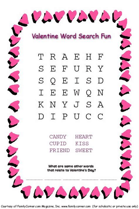 Fun And Free Printable Word Search Puzzles For Valentines Day