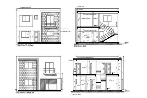 2 Storey House With Elevation And Section In Autocad Cadbull
