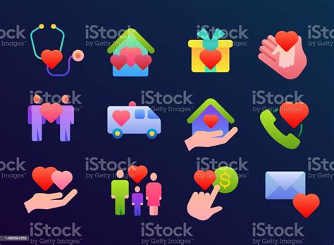 Charity Flat Gradient Icons Set Stock Illustration Download Image Now