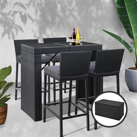 Gardeon Outdoor Bar Set Table Chairs Stools Rattan Patio Furniture 4 S